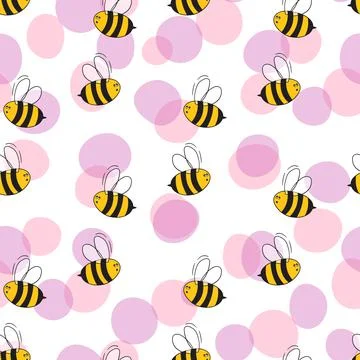 Seamless pattern with bees on white background. Small wasp. Vector illustration Illustrazione stock