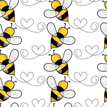 Seamless pattern with bees on white background. Small wasp. Vector illustration Illustrazione stock