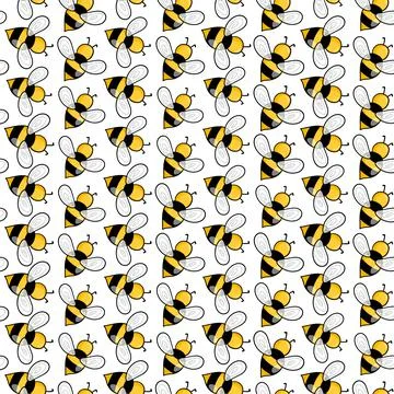 Seamless pattern with bees on white background. Small wasp. Vector illustration Stock Illustration
