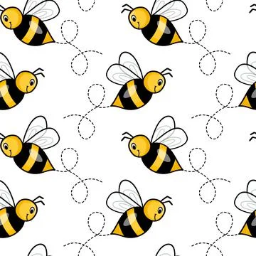 Seamless pattern with bees on white background. Small wasp. Vector illustration Stock Illustration