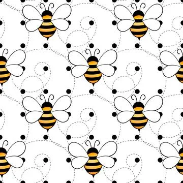 Seamless pattern with bees on white polka dots background. Small wasp. Vector 스톡 일러스트