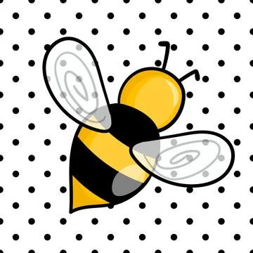 Seamless pattern with bees on white polka dots background. Small wasp. Vector Stock Illustration