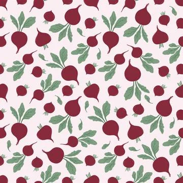 Seamless pattern with Beet. Red beetroot, leaves 스톡 일러스트