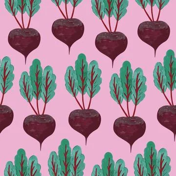 Seamless pattern with beet vegetables. Vector hand drawn detailed illustratio Stock Illustration