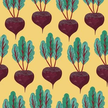 Seamless pattern with beet vegetables. Vector hand drawn detailed illustratio Stock Illustration