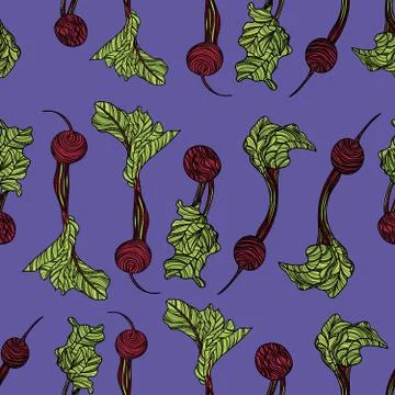 Seamless pattern with beets on violet background. Stock Illustration
