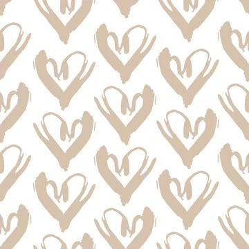 Seamless pattern bege white heart brush strokes lines design, abstract simple Stock Illustration