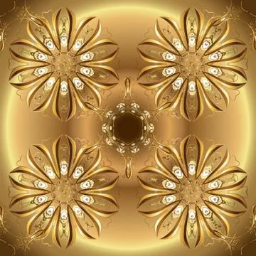 Seamless pattern on beige and brown colors with golden elements. Vector oriental Stock Illustration