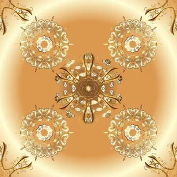 Seamless pattern on beige and orange colors with golden elements. Vector orienta Illustrazione stock