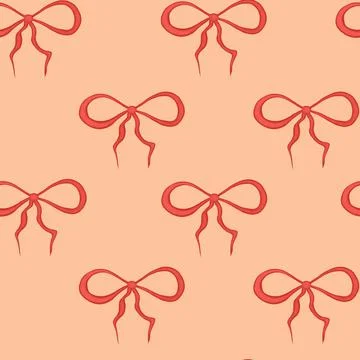 Seamless pattern with beige bow. Decorations for the holiday, tied with a rib Stock Illustration