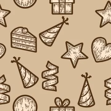 Seamless pattern beige color. Holiday objects, signs and symbols. Sketch scratch イラスト素材