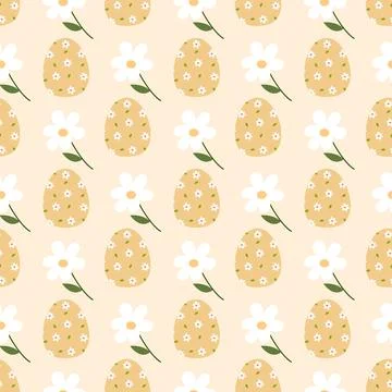 Seamless pattern with beige Easter egg and tiny floral print. Cute pastel hand 库存插图