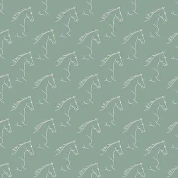 Seamless pattern with beige horses, green background.  Stock Illustration