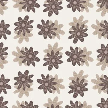 Seamless pattern with beige random daisy flowers ornament. Nature background. Stock Illustration