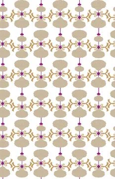 Seamless pattern of beige stylized shells, purple geometric elements and li.. Illustrazione stock