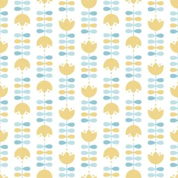 Seamless pattern with beige tulips and blue leaves Stock Illustration
