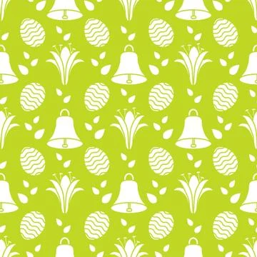 Seamless pattern with bell, lily, egg Happy Easter Stock Illustration