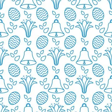 Seamless pattern with bell, lily, egg Happy Easter Stock Illustration