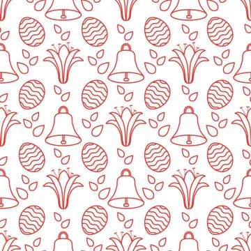Seamless pattern with bell, lily, egg Happy Easter 스톡 일러스트