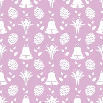 Seamless pattern with bell, lily, egg Happy Easter 스톡 일러스트