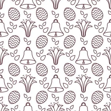 Seamless pattern with bell, lily, egg Happy Easter Stock Illustration