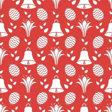 Seamless pattern with bell, lily, egg Happy Easter イラスト素材