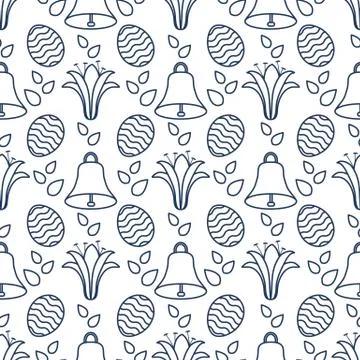 Seamless pattern with bell, lily, egg Happy Easter Stock Illustration