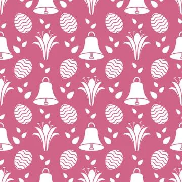 Seamless pattern with bell, lily, egg Happy Easter Stock Illustration