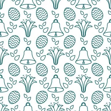 Seamless pattern with bell, lily, egg Happy Easter Stock Illustration