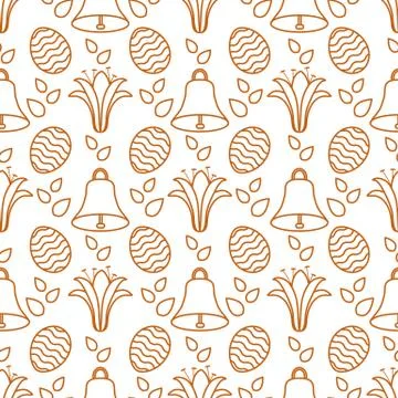 Seamless pattern with bell, lily, egg Happy Easter イラスト素材