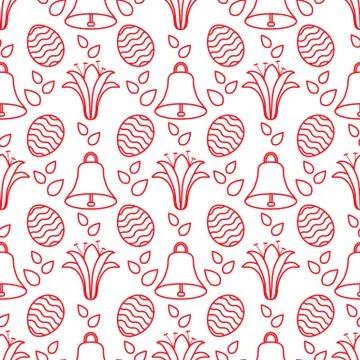 Seamless pattern with bell, lily, egg Happy Easter 스톡 일러스트
