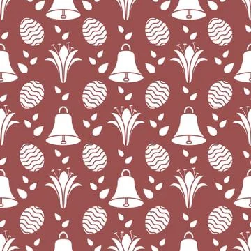 Seamless pattern with bell, lily, egg Happy Easter Stock Illustration