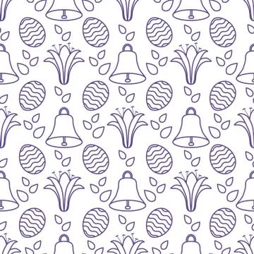 Seamless pattern with bell, lily, egg Happy Easter Illustrazione stock