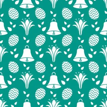 Seamless pattern with bell, lily, egg Happy Easter Stock Illustration