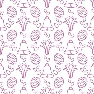 Seamless pattern with bell, lily, egg Happy Easter Illustrazione stock