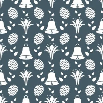 Seamless pattern with bell, lily, egg Happy Easter イラスト素材