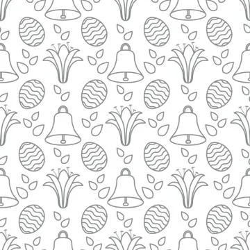 Seamless pattern with bell, lily, egg Happy Easter Stock Illustration