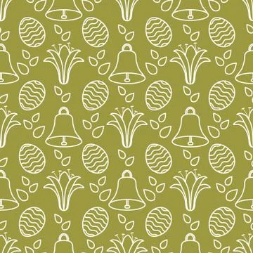 Seamless pattern with bell, lily, egg Happy Easter イラスト素材