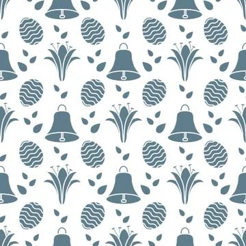 Seamless pattern with bell, lily, egg Happy Easter Stock Illustration
