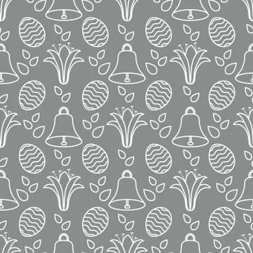 Seamless pattern with bell, lily, egg Happy Easter Stock Illustration
