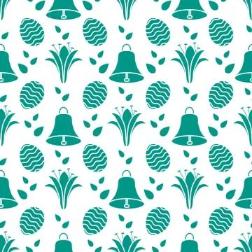 Seamless pattern with bell, lily, egg Happy Easter Stock Illustration