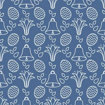 Seamless pattern with bell, lily, egg Happy Easter イラスト素材