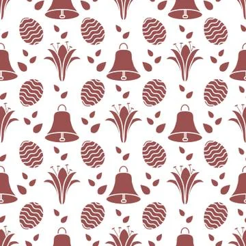Seamless pattern with bell, lily, egg Happy Easter Stock Illustration
