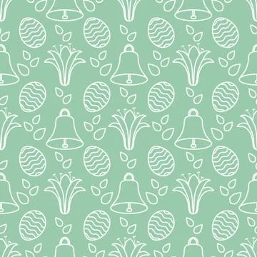 Seamless pattern with bell, lily, egg Happy Easter Stock Illustration