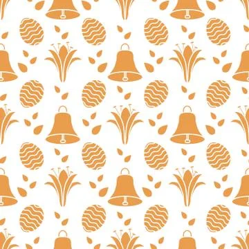 Seamless pattern with bell, lily, egg Happy Easter Illustrazione stock