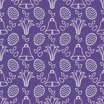 Seamless pattern with bell, lily, egg Happy Easter Stock Illustration