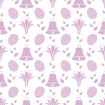 Seamless pattern with bell, lily, egg Happy Easter Illustrazione stock
