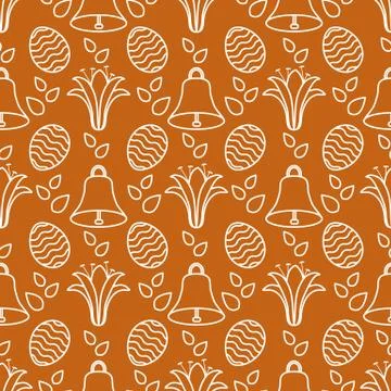 Seamless pattern with bell, lily, egg Happy Easter 스톡 일러스트