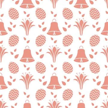 Seamless pattern with bell, lily, egg Happy Easter Stock Illustration
