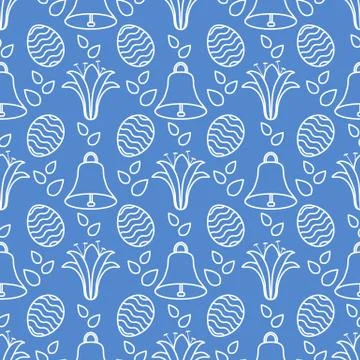 Seamless pattern with bell, lily, egg Happy Easter Stock Illustration